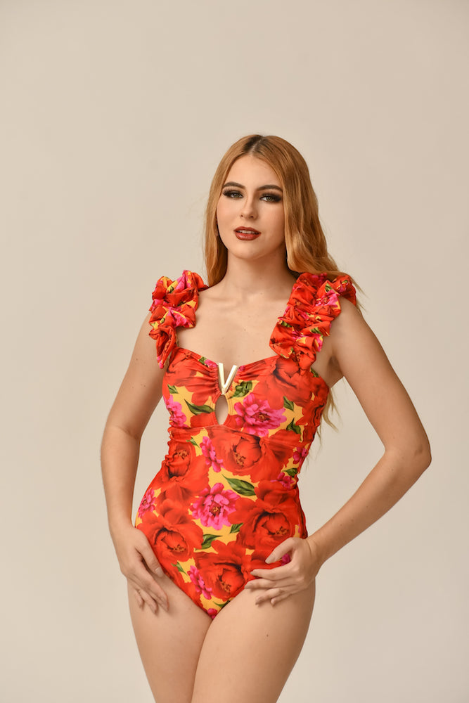 Traje de baño dama asimétrico entero control abdominal Tropicana