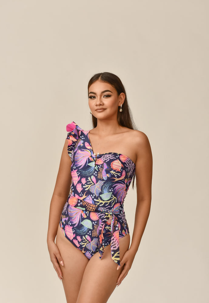 Traje de baño dama asimétrico entero control abdominal Arrecife