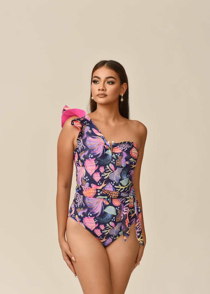 Traje de baño dama asimétrico entero control abdominal Arrecife