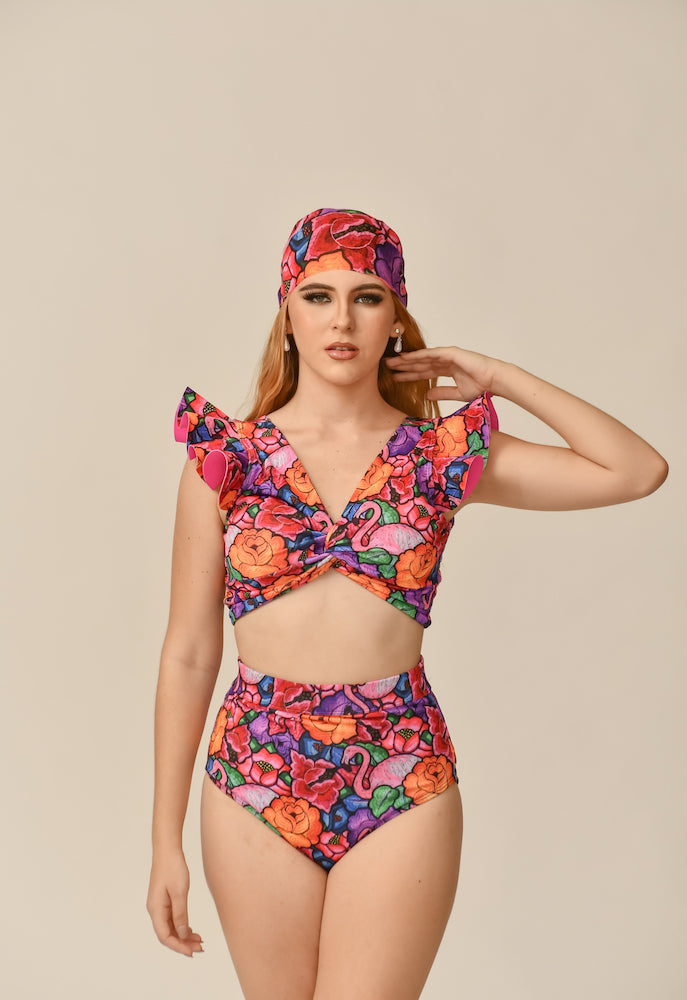 Traje de baño dama cintura alta control abdominal Tehuana Tropical