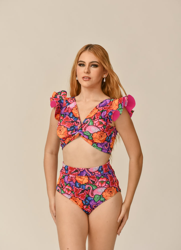 Traje de baño dama cintura alta control abdominal Tehuana Tropical