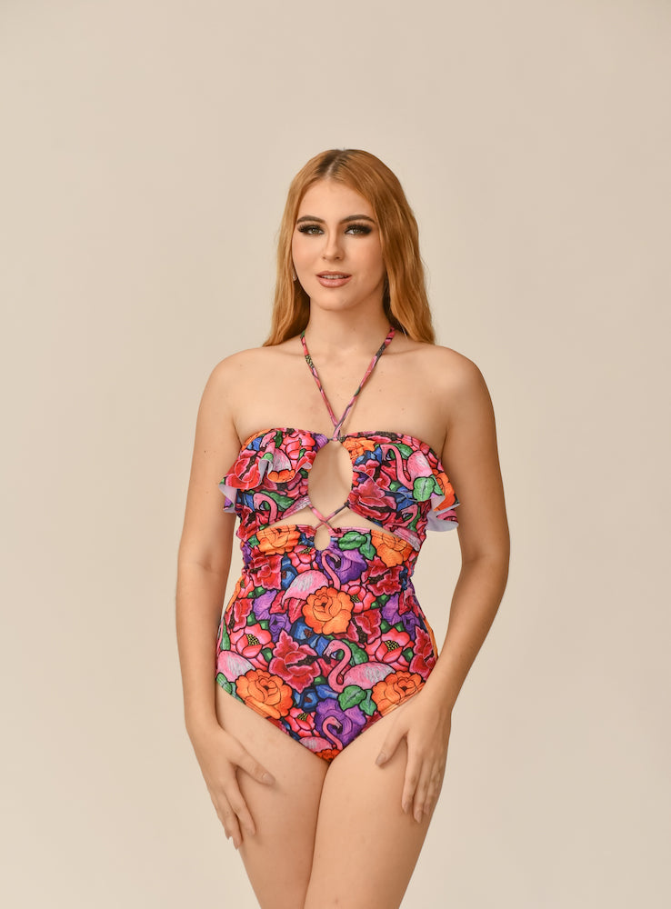 Traje de baño dama cruzado entero Tehuana Tropical
