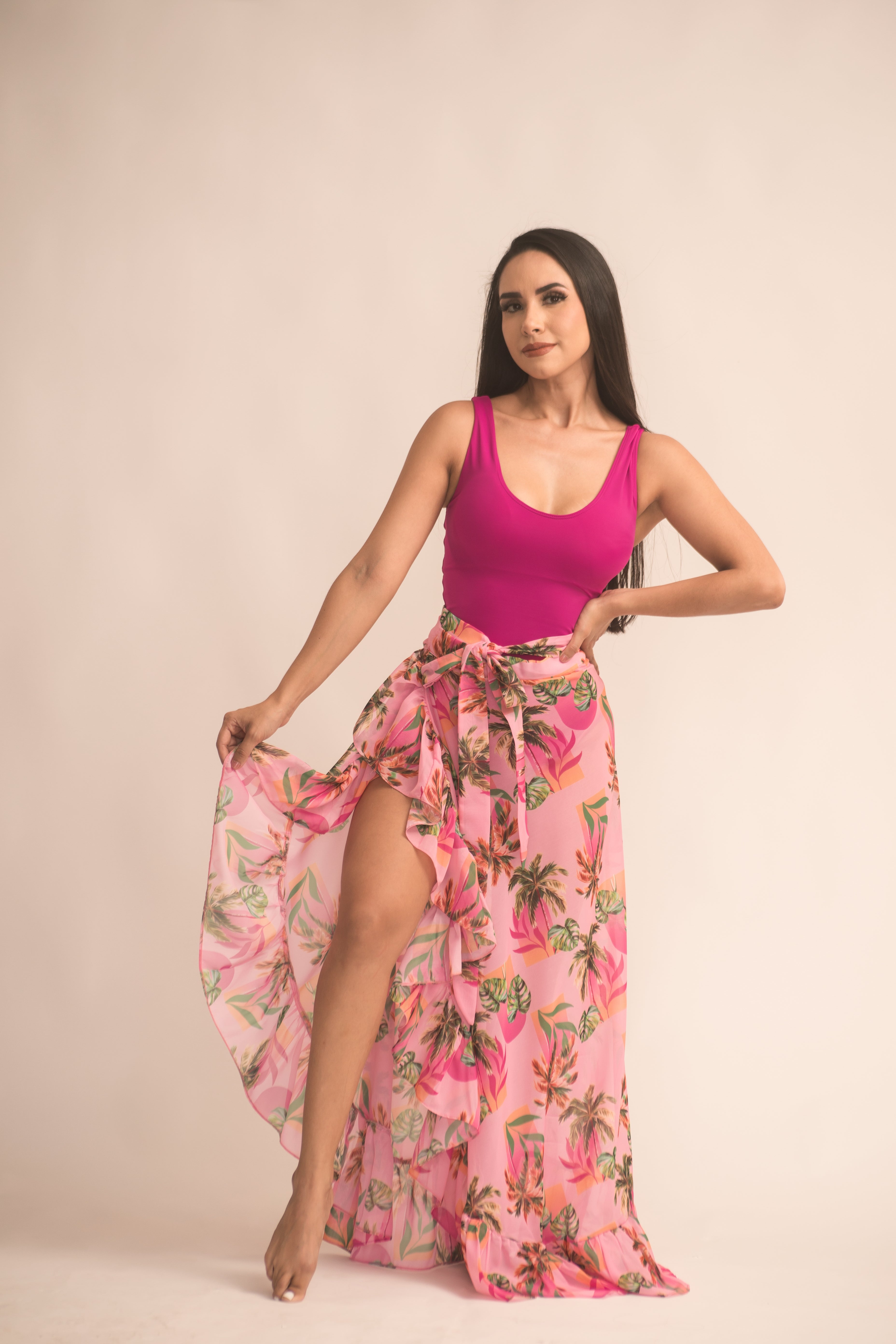 One-piece asymmetrical lady swimsuit Quetzal Chiffon