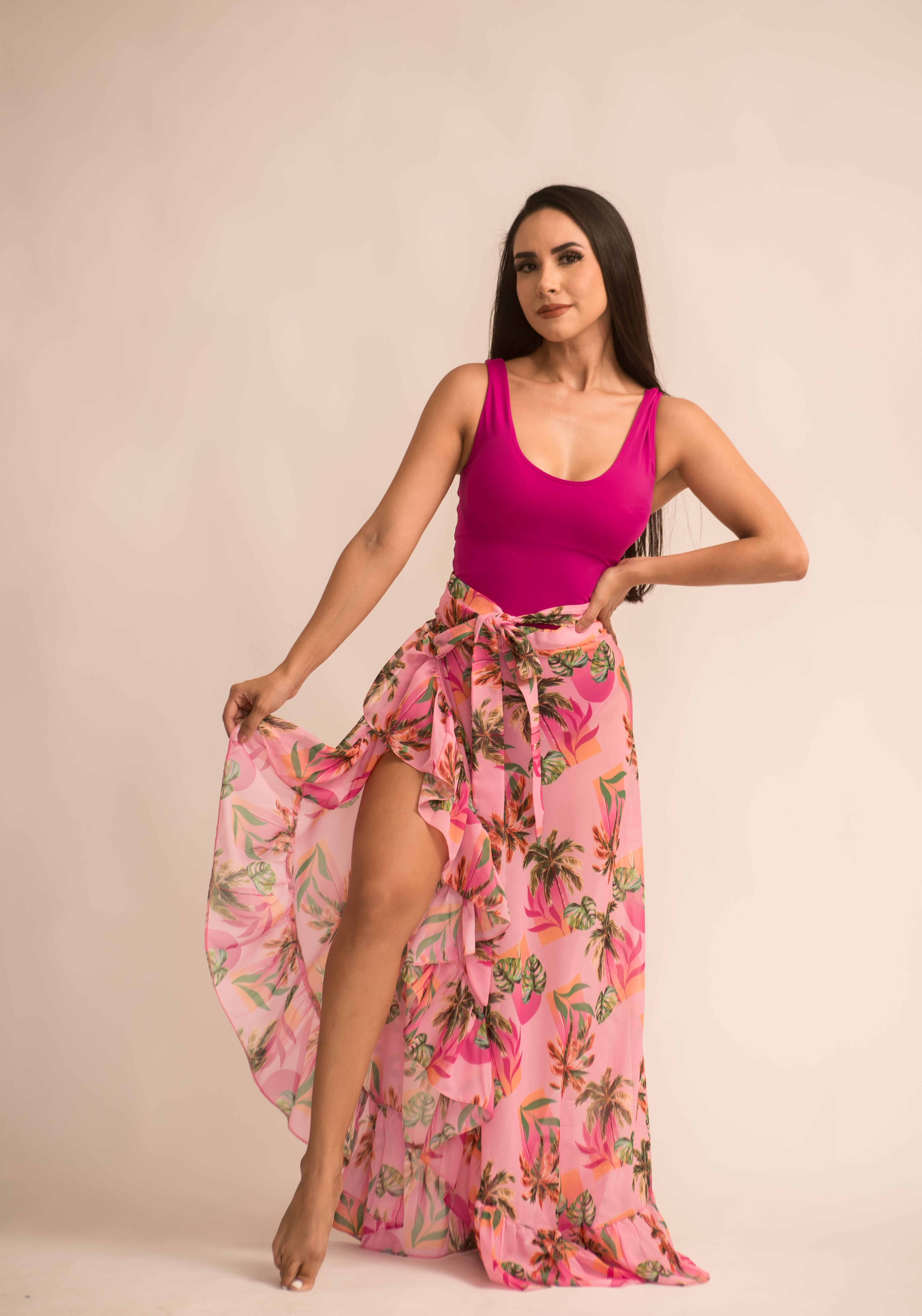 One-piece asymmetrical lady swimsuit Quetzal Chiffon