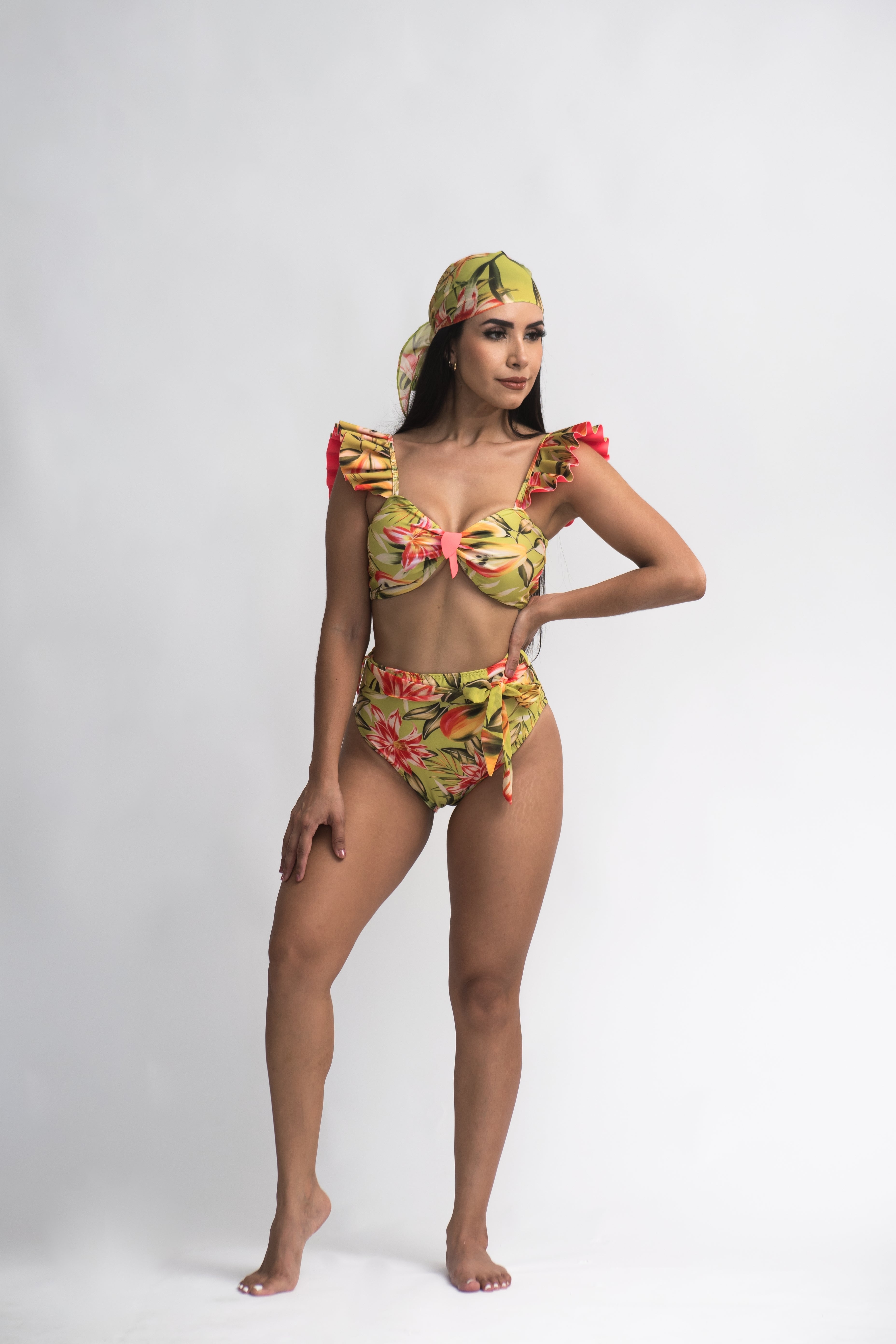 Traje de baño dama CINTURA ALTA control abdominal Flor de pera CINTURA ALTA