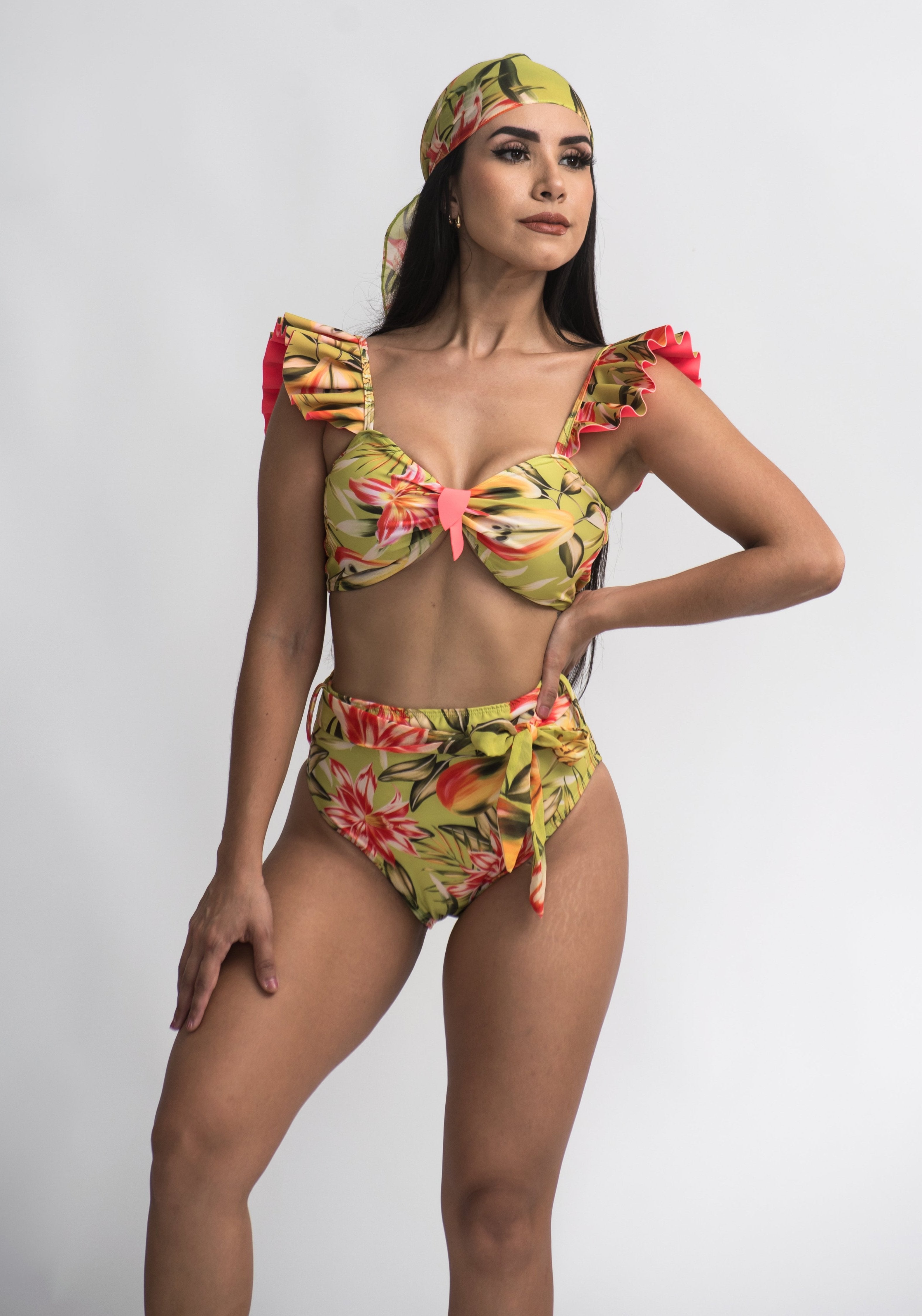 Traje de baño dama CINTURA ALTA control abdominal Flor de pera CINTURA ALTA