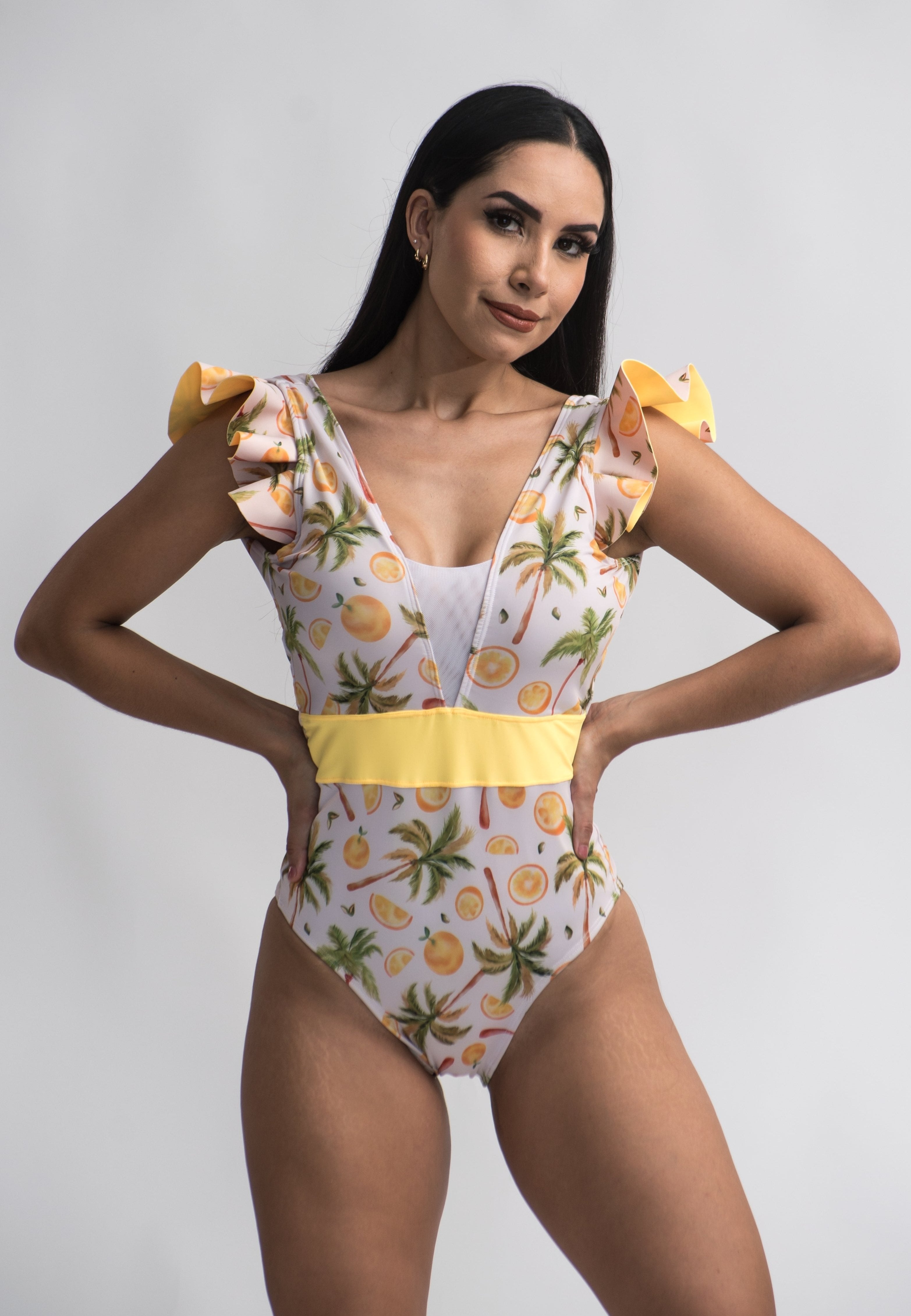 One-piece asymmetrical lady swimsuit Quetzal Chiffon