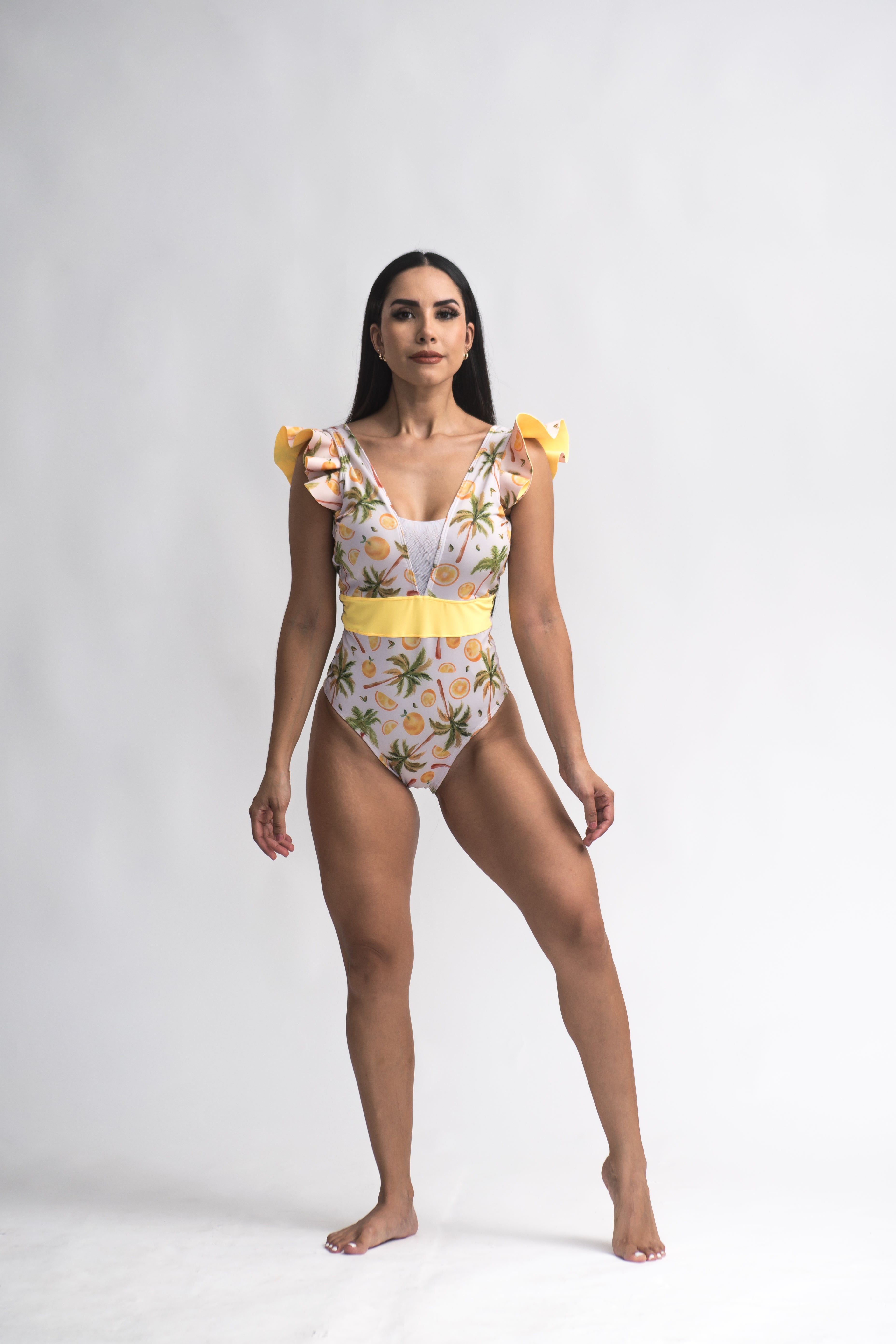 One-piece asymmetrical lady swimsuit Quetzal Chiffon