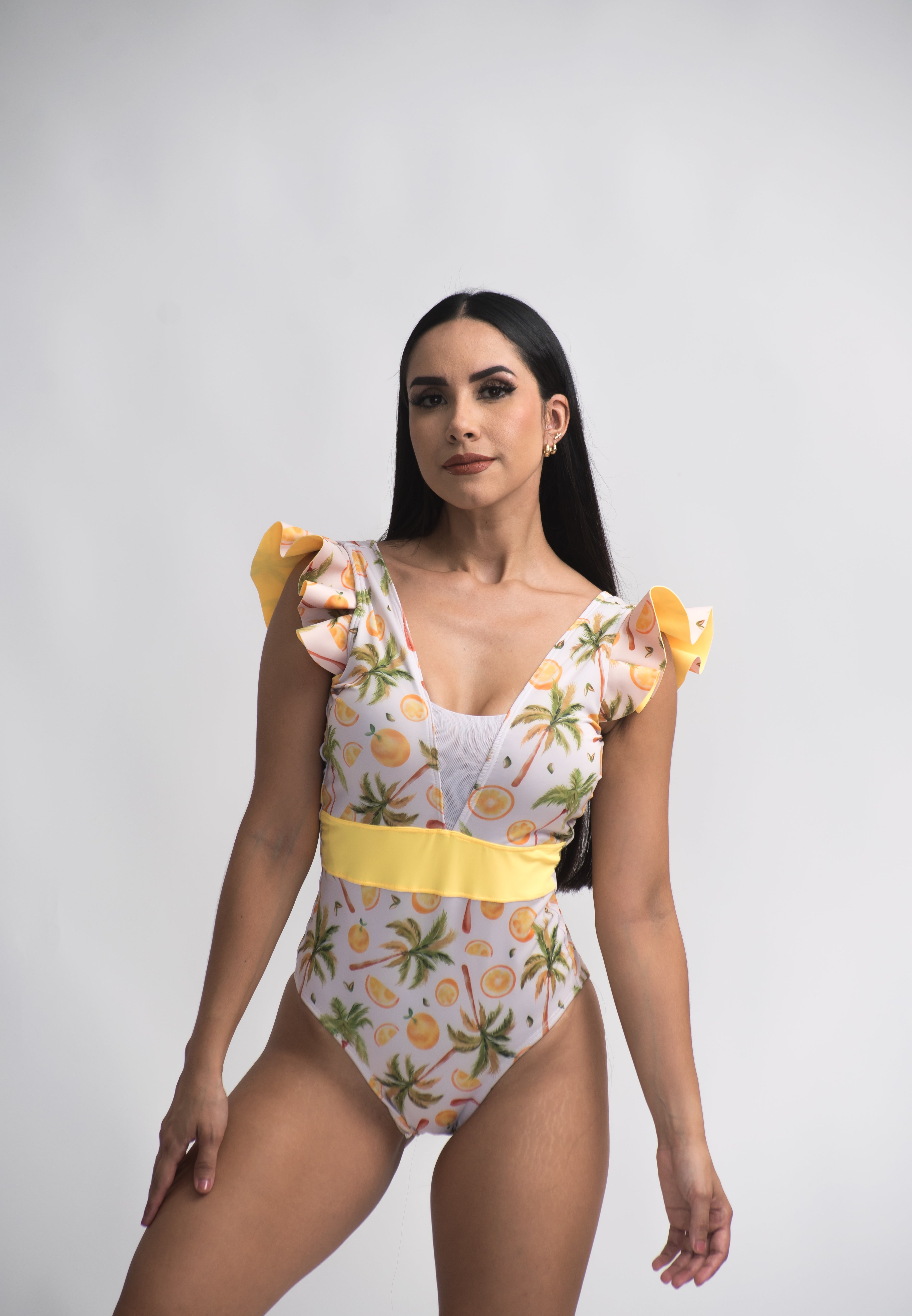One-piece asymmetrical lady swimsuit Quetzal Chiffon