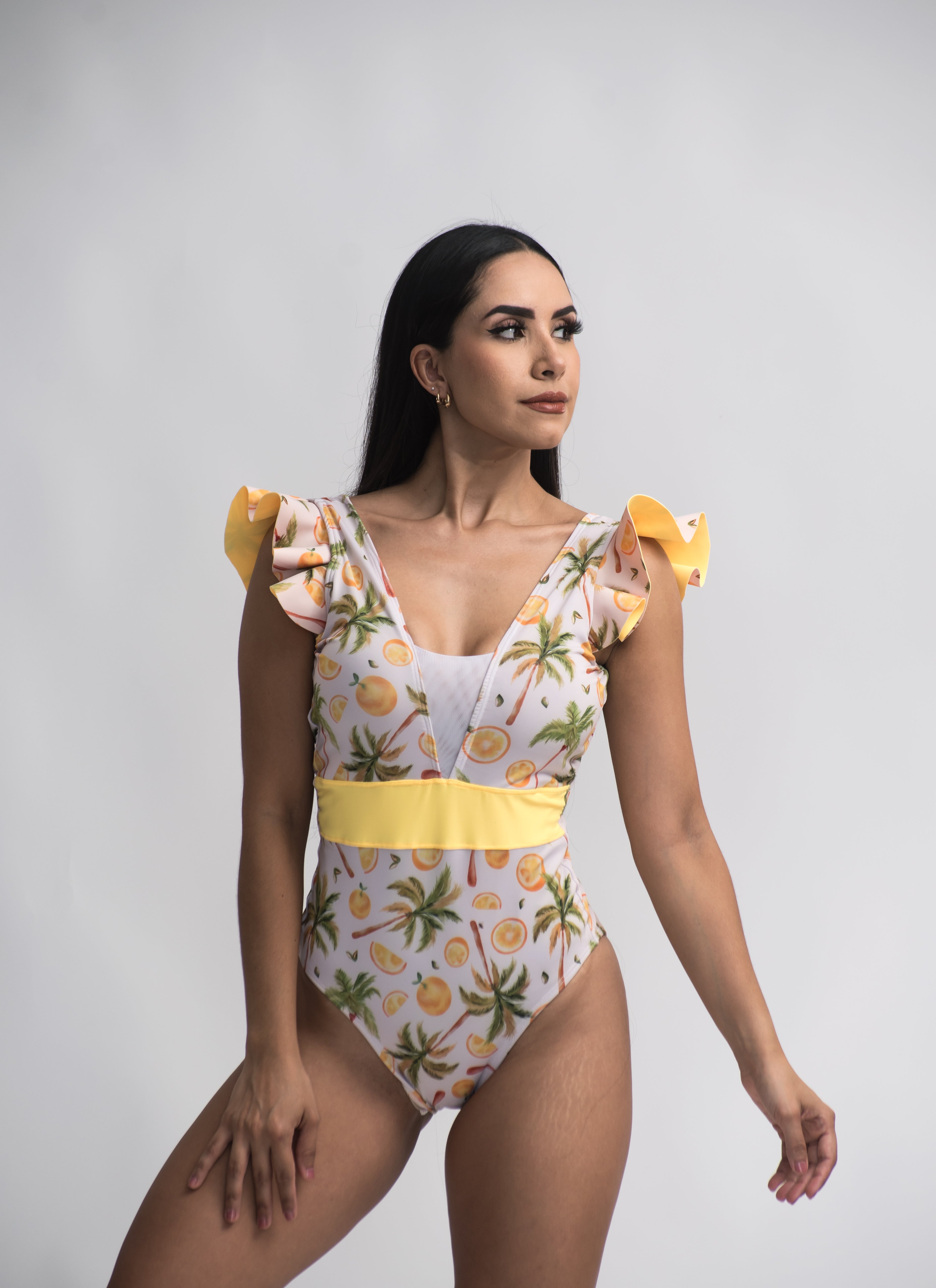 One-piece asymmetrical lady swimsuit Quetzal Chiffon