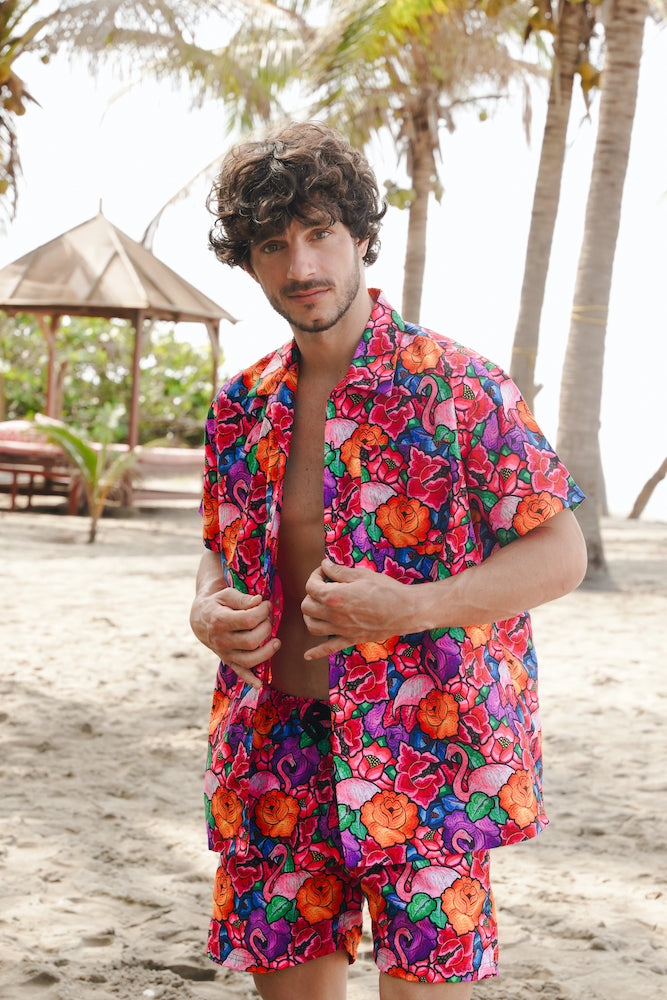 Caballero camisa Tehuana Tropical