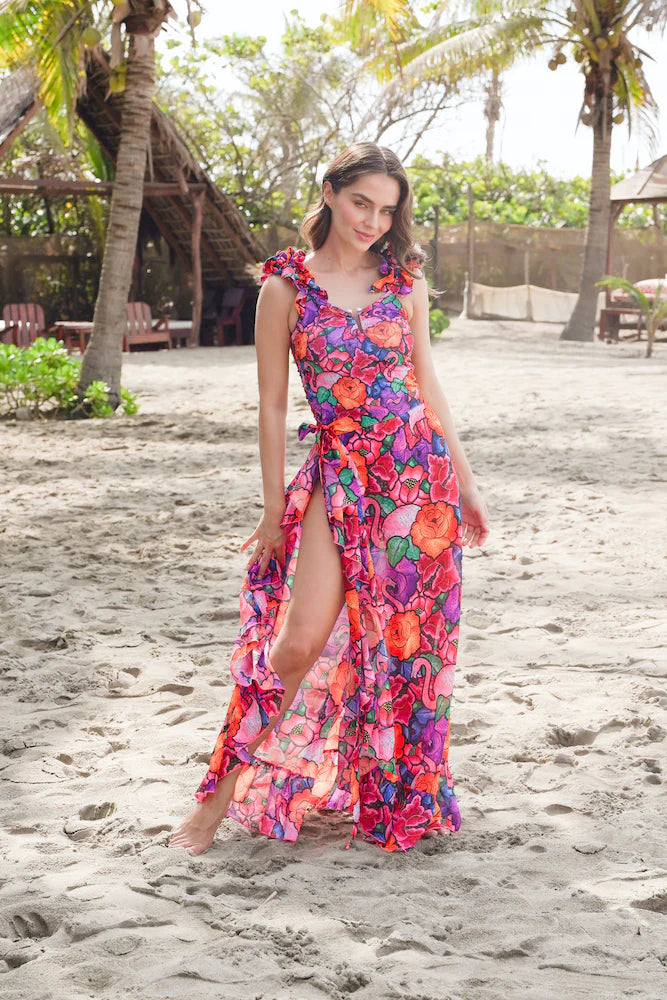 Traje de baño dama tirantes entero control abdominal Tehuana Tropical