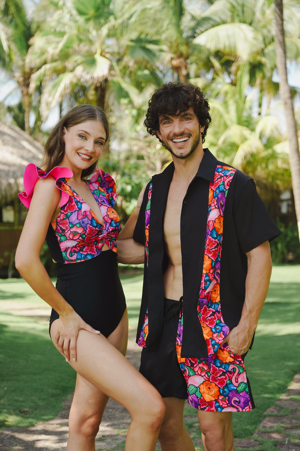 Caballero camisa Tehuana Tropical Bicolor