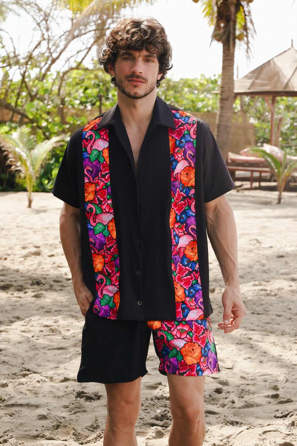Caballero camisa Tehuana Tropical Bicolor