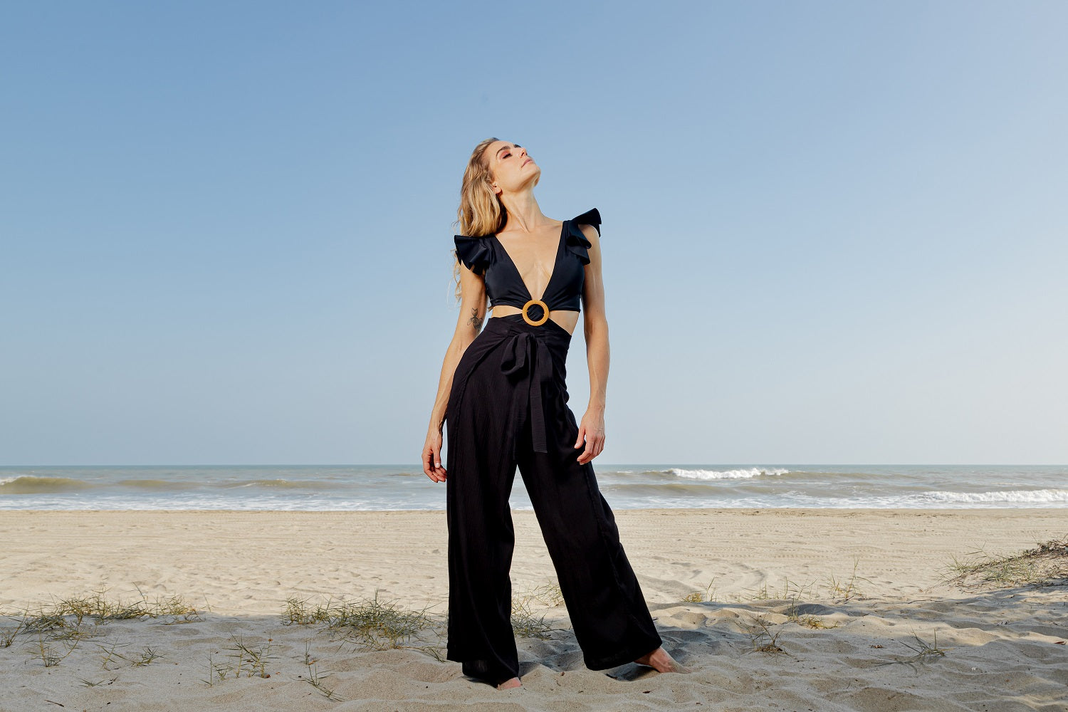 Beach outlet lady black wrap pants