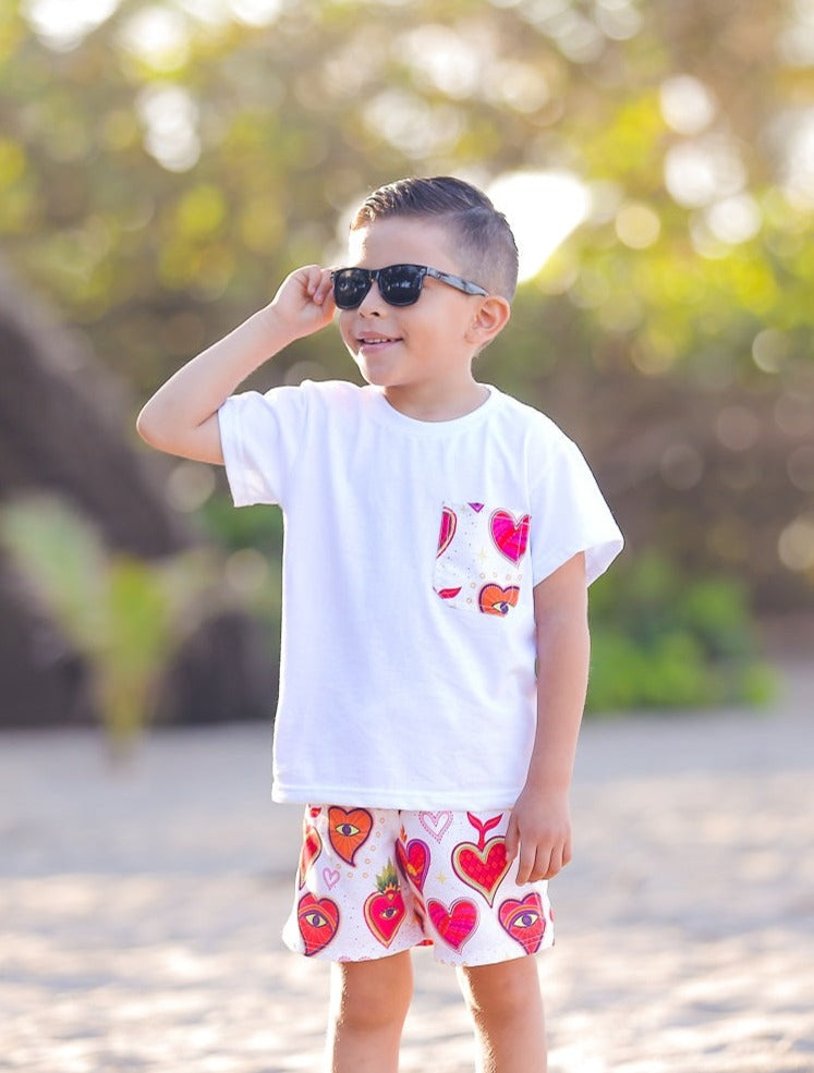 Traje de baño niño short Milagritos Mexicanos Blanco